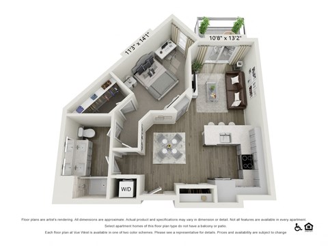 Floor plan for 1 bed, 1 bath, 791 sqft